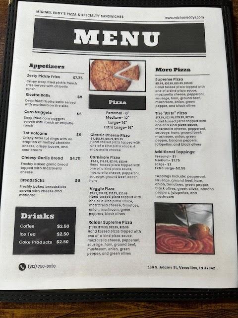 Michael Eddy's Pizza and Specialty Sandwiches Menu image 2